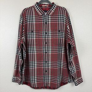 Tommy Bahama Long Sleeve Casual Button Down Shirt Plaid Red Black Gray Cotton XL